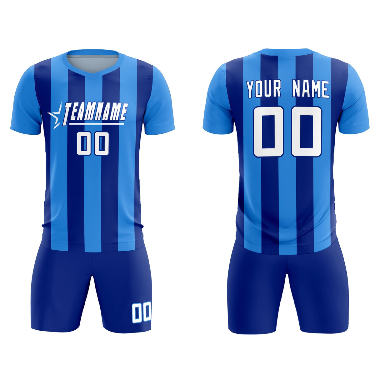Custom Powder Blue Royal Vertical Stripes Casual Outdoor Football Kits Jersey