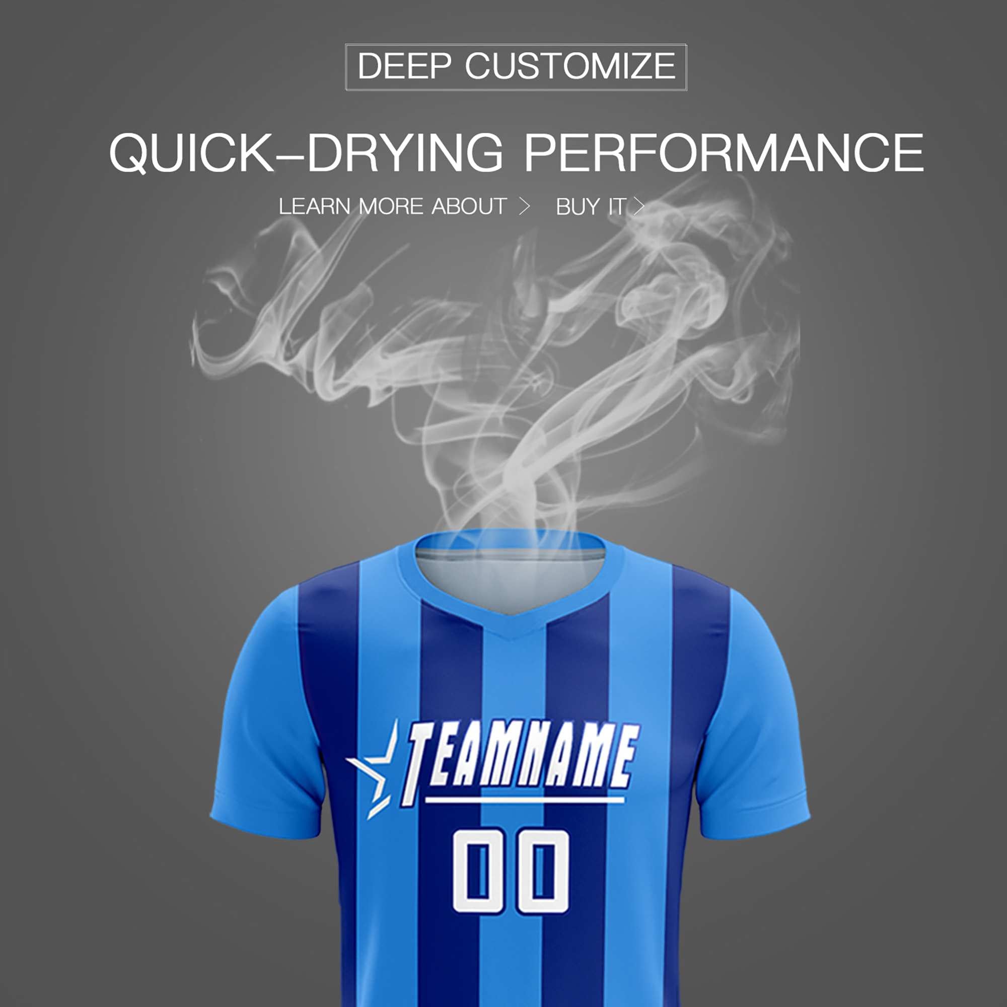 Custom Powder Blue Royal Vertical Stripes Casual Outdoor Football Kits Jersey
