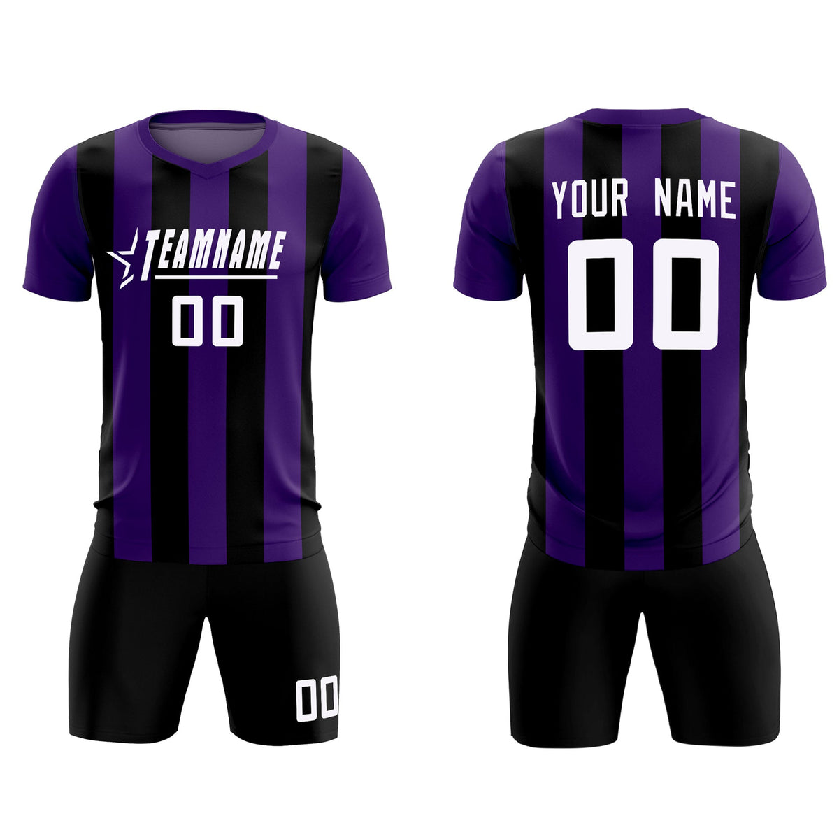 Custom Purple Black Vertical Stripes Casual Outdoor Football Kits Jersey