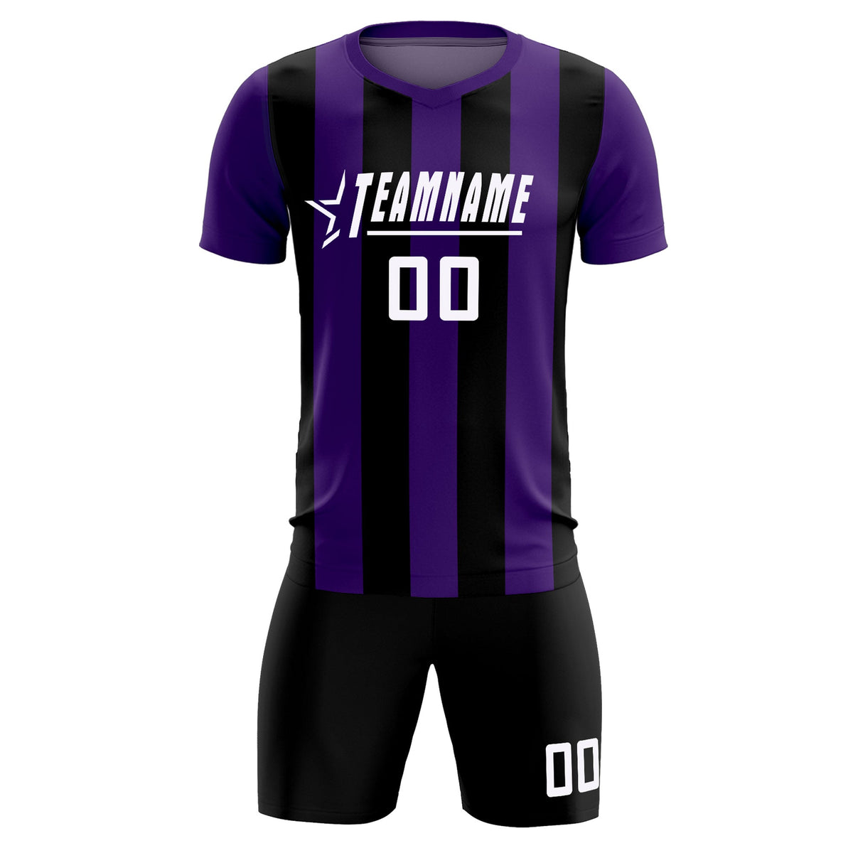 Custom Purple Black Vertical Stripes Casual Outdoor Football Kits Jersey