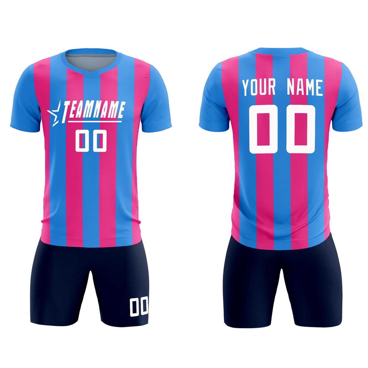 Custom Powder Blue Pink Vertical Stripes Casual Outdoor Football Kits Jersey