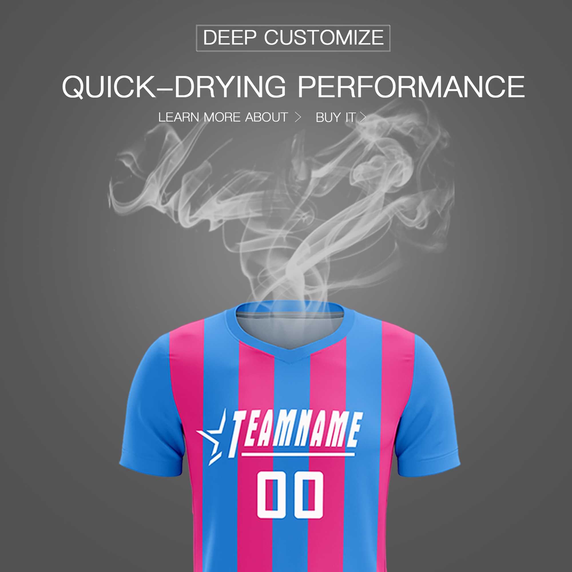 Custom Powder Blue Pink Vertical Stripes Casual Outdoor Football Kits Jersey