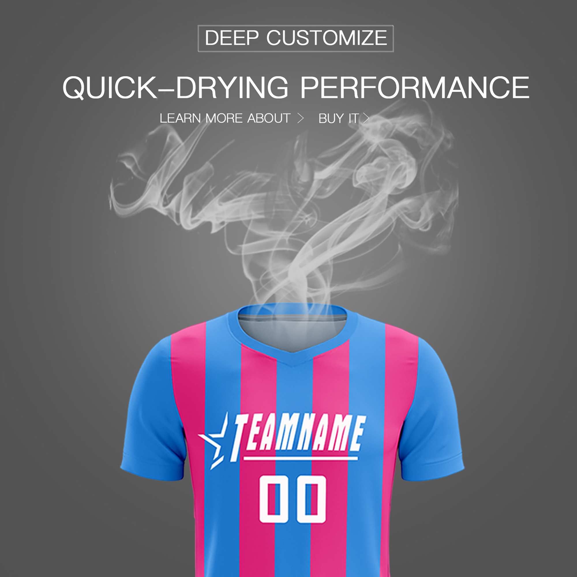 Custom Powder Blue Pink Vertical Stripes Casual Outdoor Football Kits Jersey
