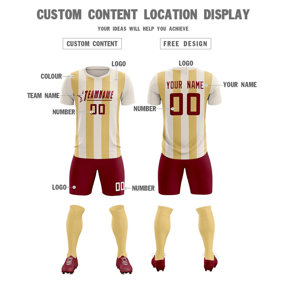 Custom Cream Khaki Vertical Stripes Casual Outdoor Football Kits Jersey