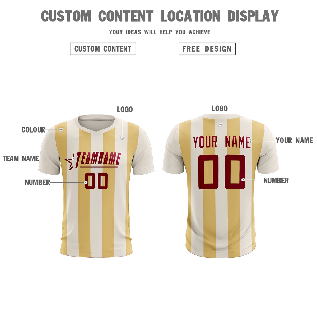 Custom Cream Khaki Vertical Stripes Casual Outdoor Football Kits Jersey