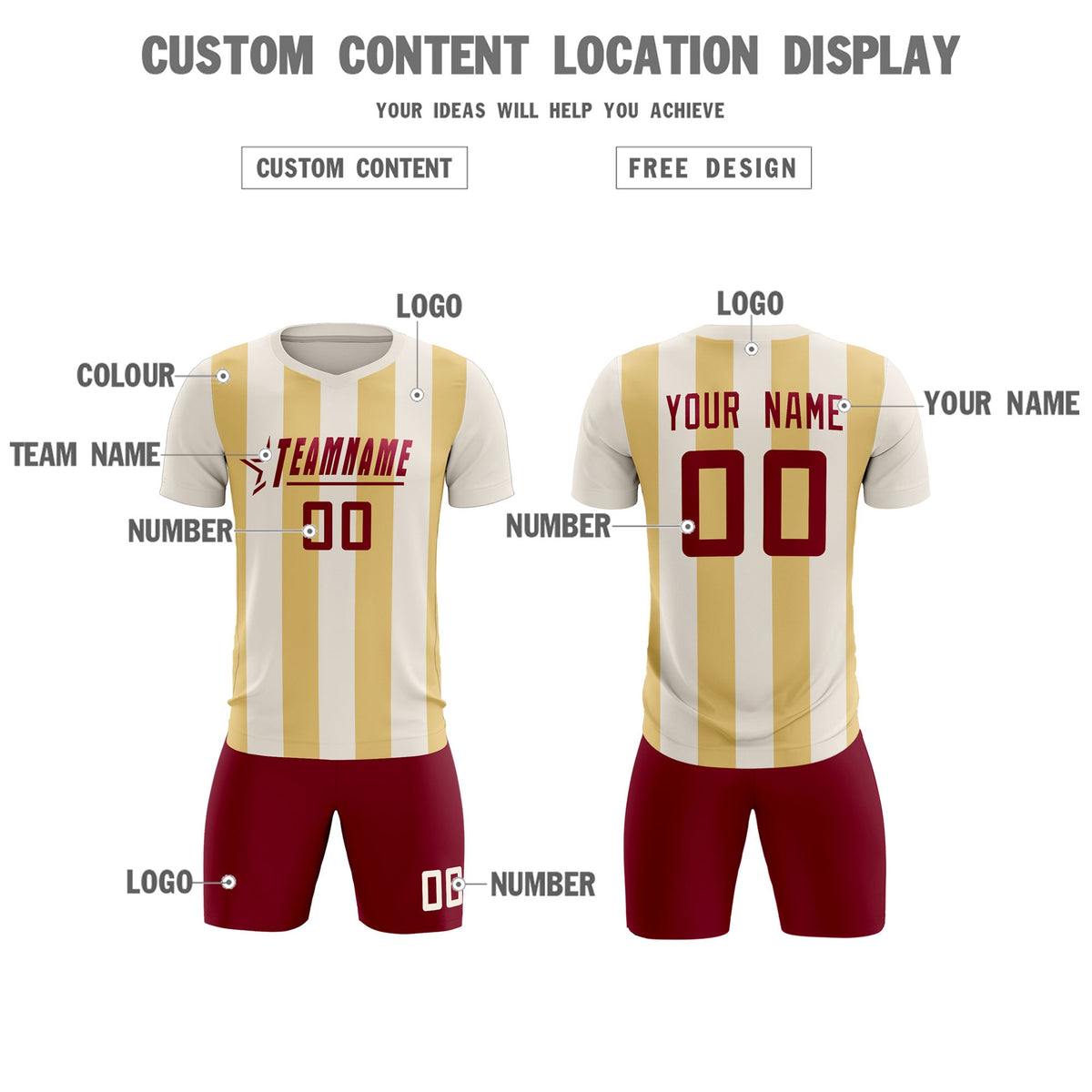 Custom Cream Khaki Vertical Stripes Casual Outdoor Football Kits Jersey