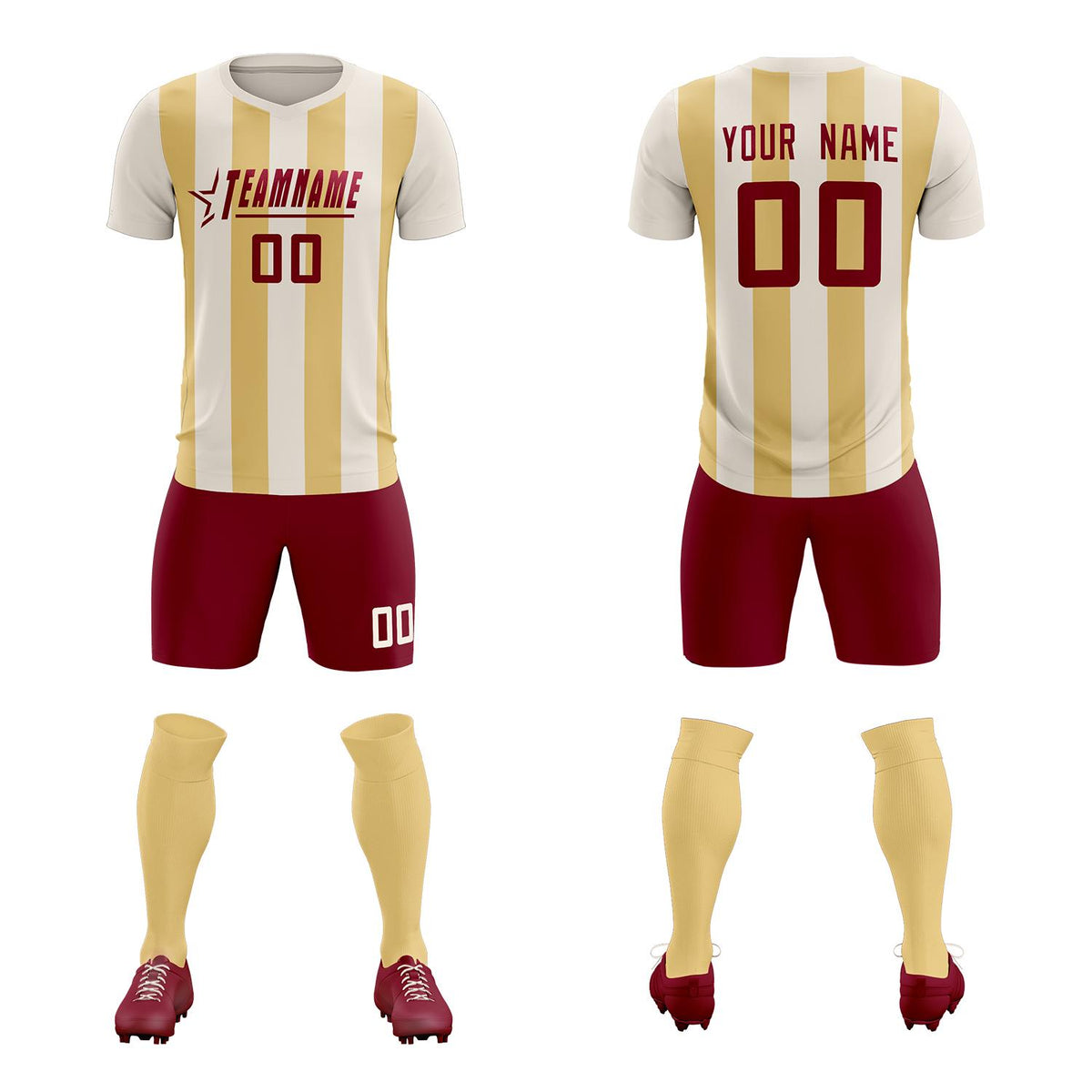 Custom Cream Khaki Vertical Stripes Casual Outdoor Football Kits Jersey