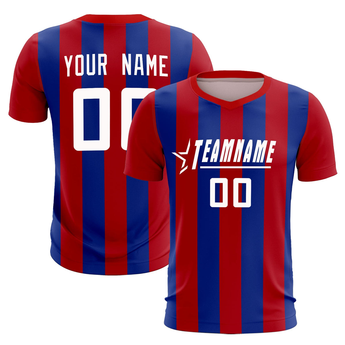 Custom Red Royal Vertical Stripes Casual Outdoor Football Kits Jersey