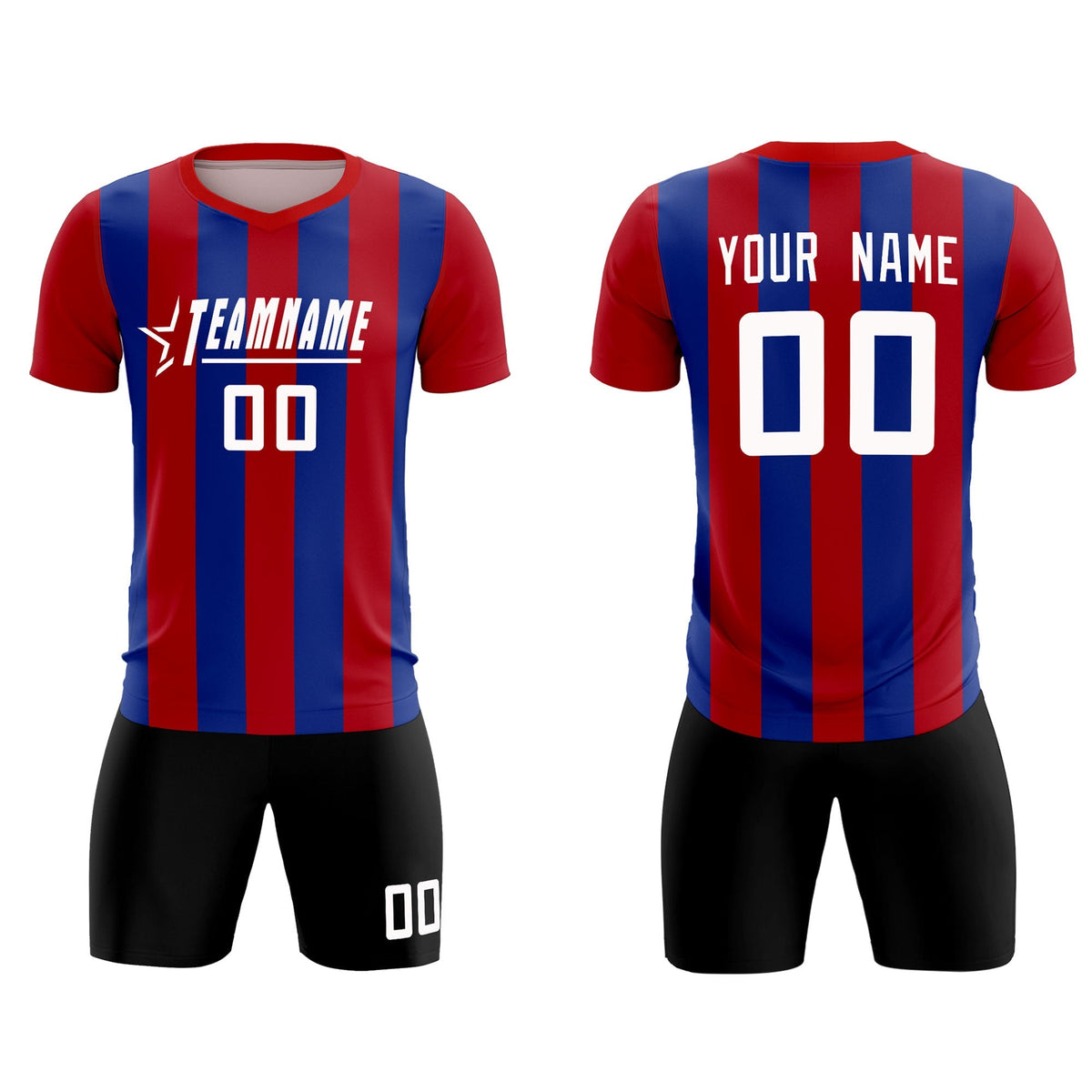 Custom Red Royal Vertical Stripes Casual Outdoor Football Kits Jersey