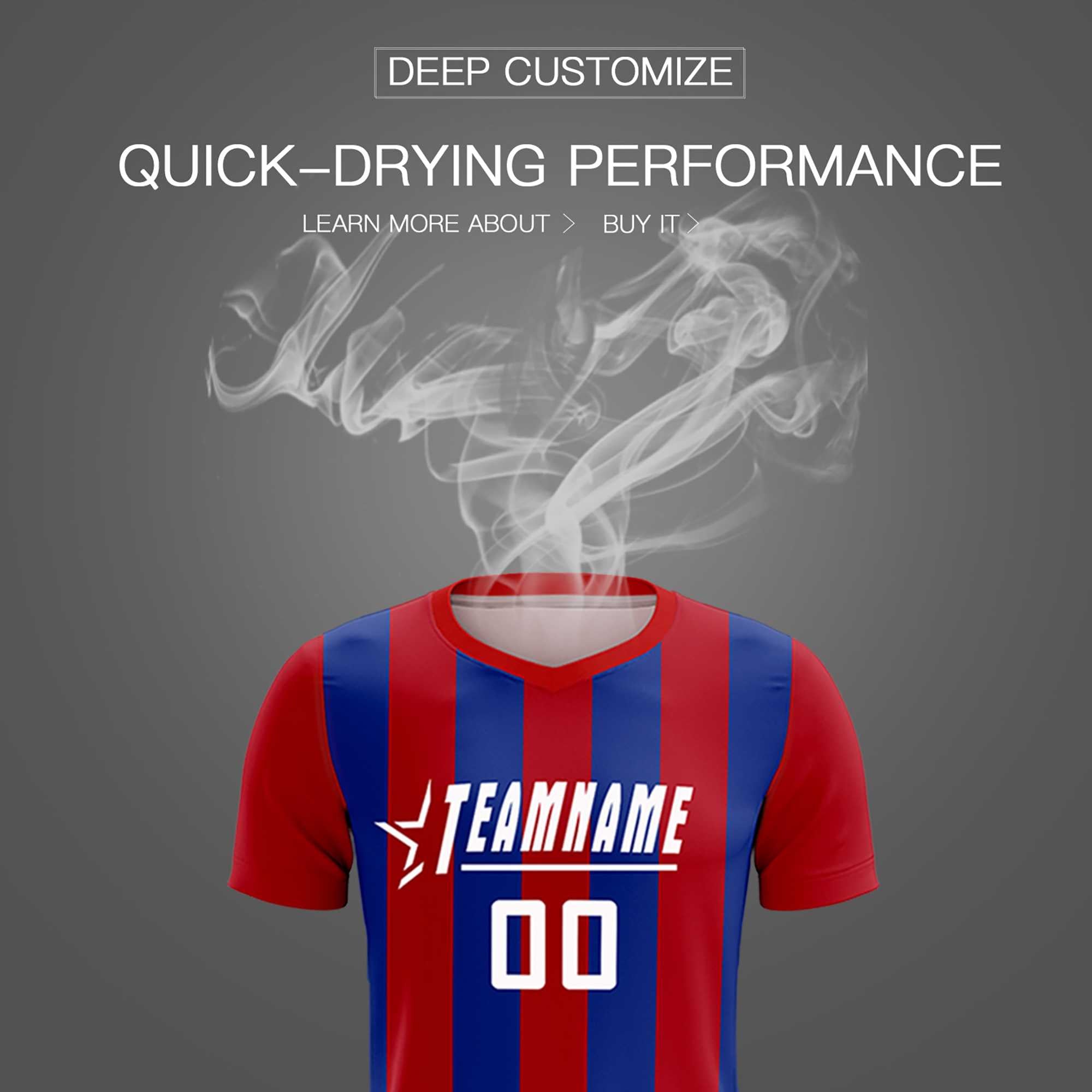 Custom Red Royal Vertical Stripes Casual Outdoor Football Kits Jersey