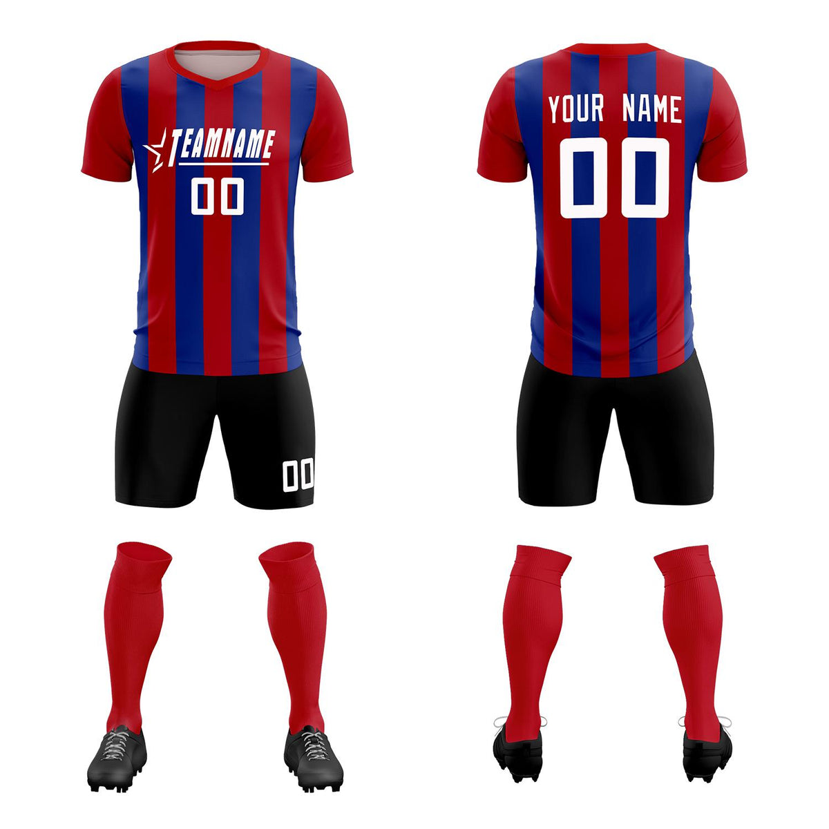 Custom Red Royal Vertical Stripes Casual Outdoor Football Kits Jersey