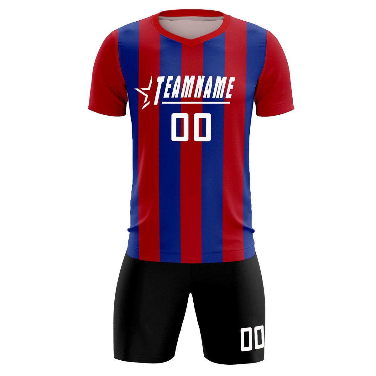 Custom Red Royal Vertical Stripes Casual Outdoor Football Kits Jersey
