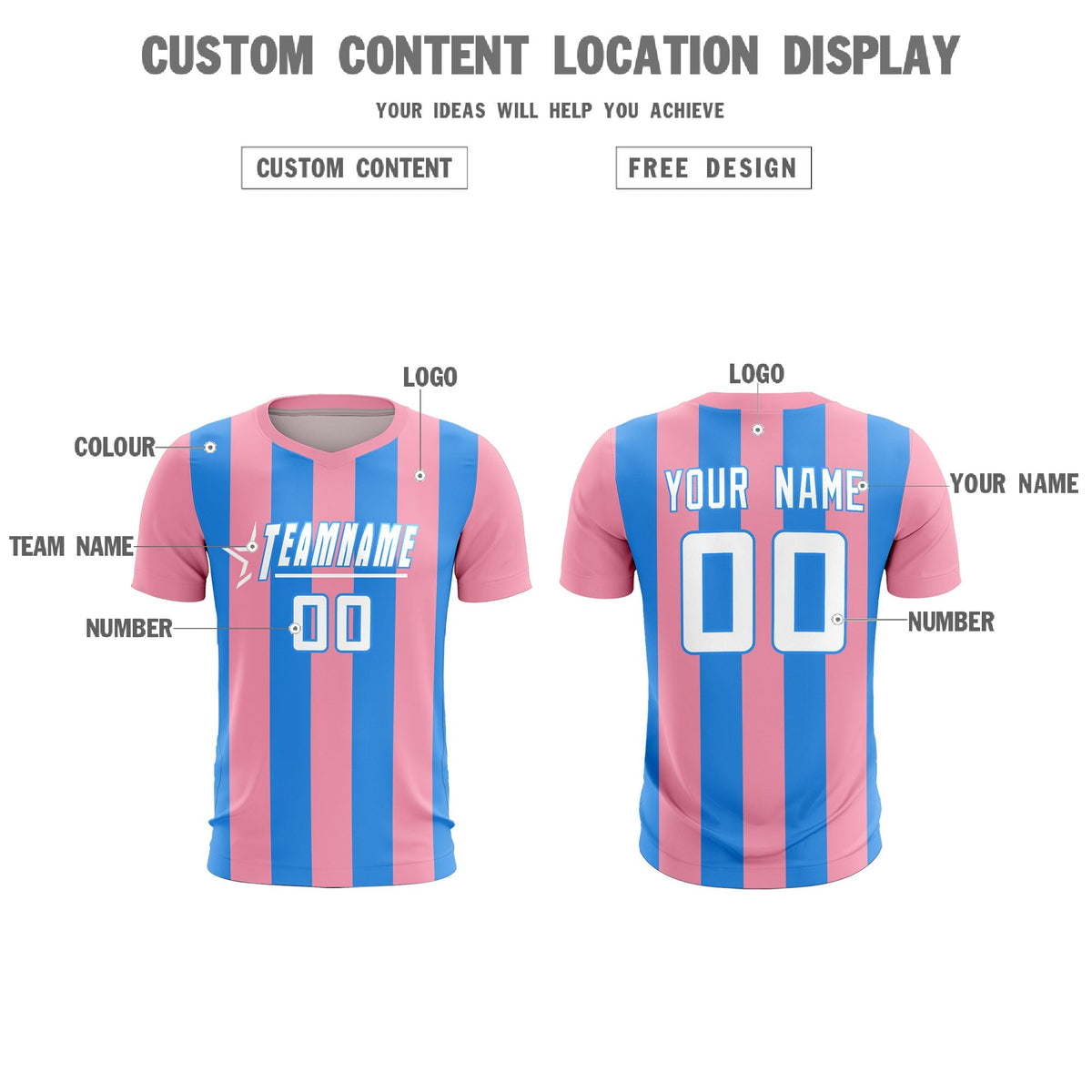 Custom Light Pink Powder Blue Vertical Stripes Casual Outdoor Football Kits Jersey