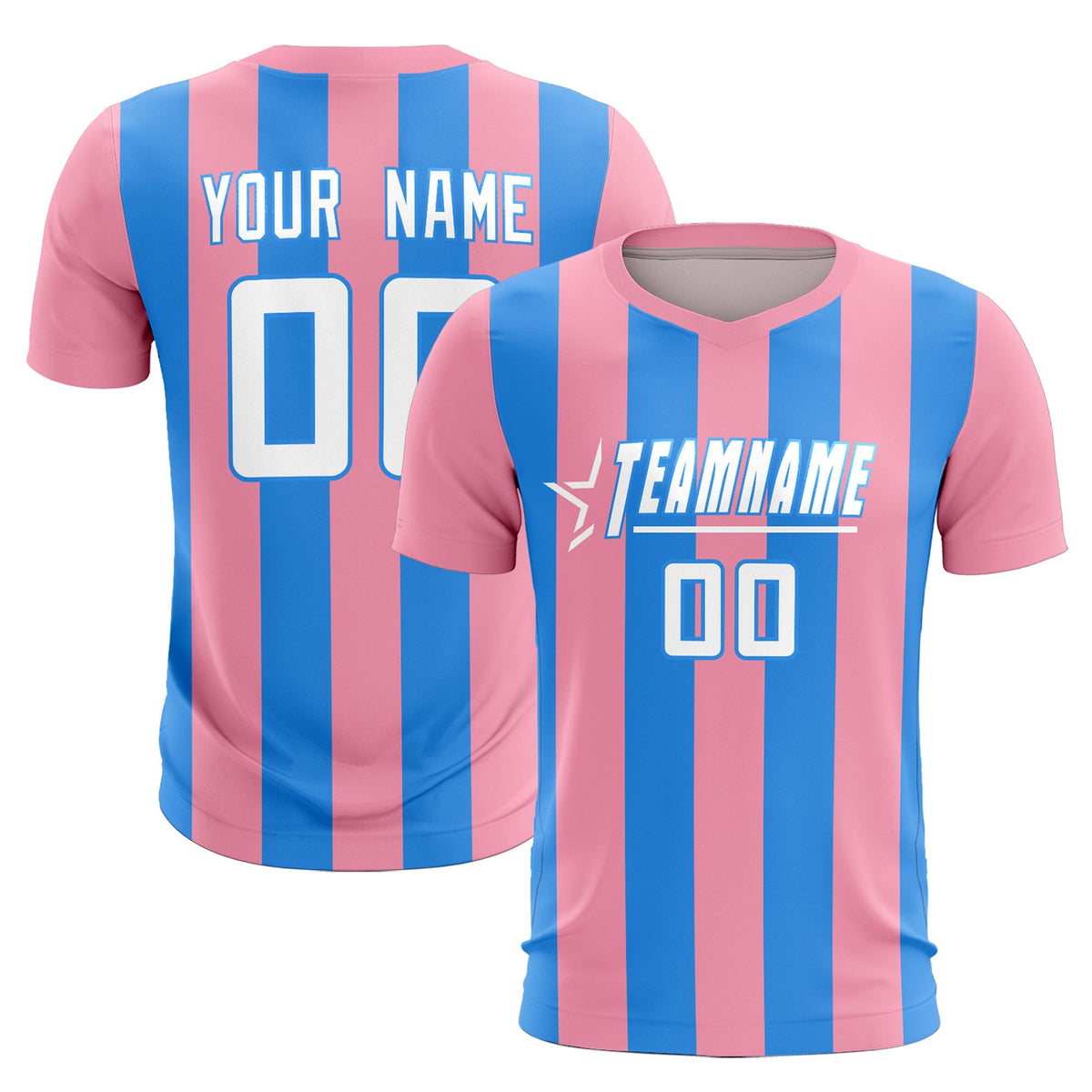 Custom Light Pink Powder Blue Vertical Stripes Casual Outdoor Football Kits Jersey