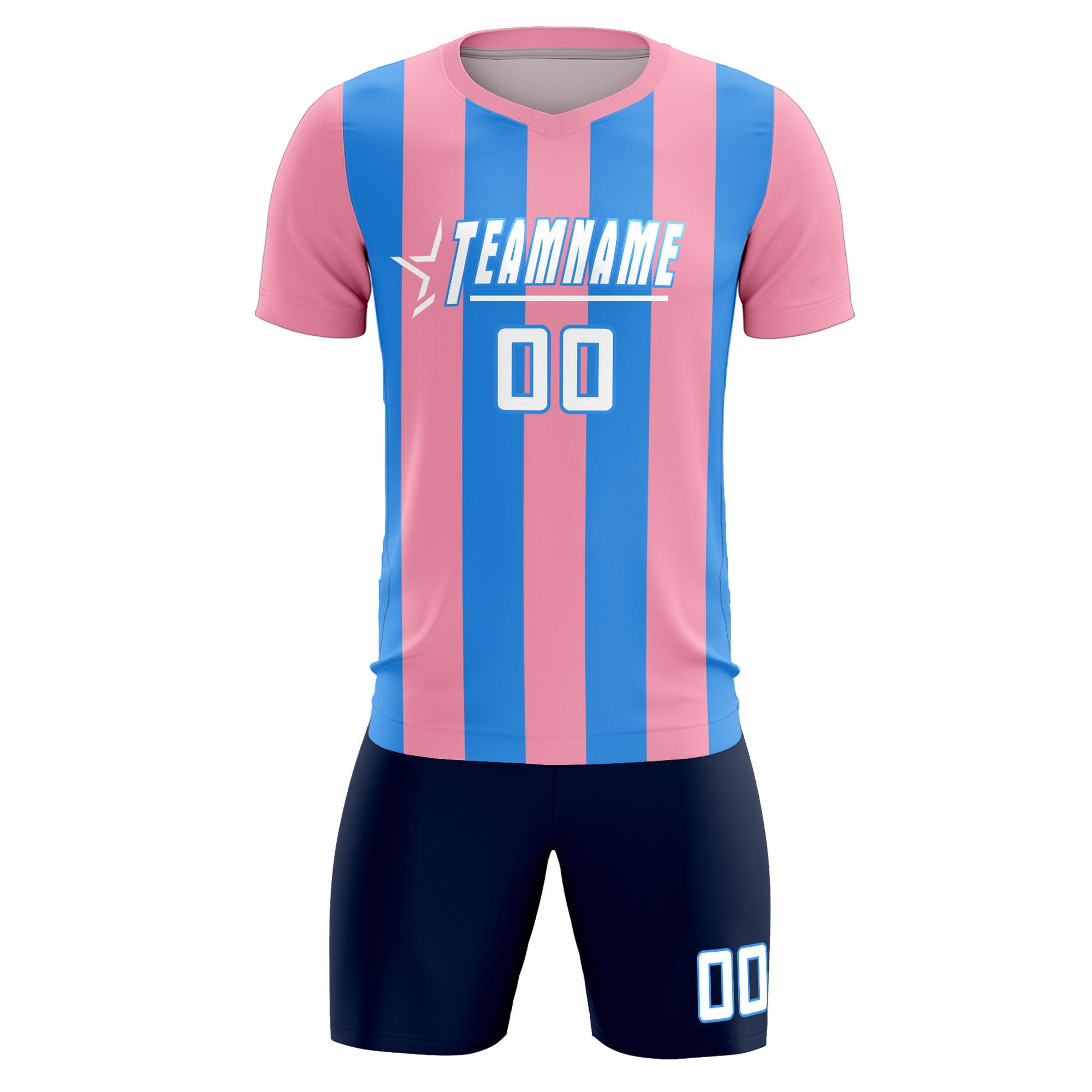 Custom Light Pink Powder Blue Vertical Stripes Casual Outdoor Football Kits Jersey
