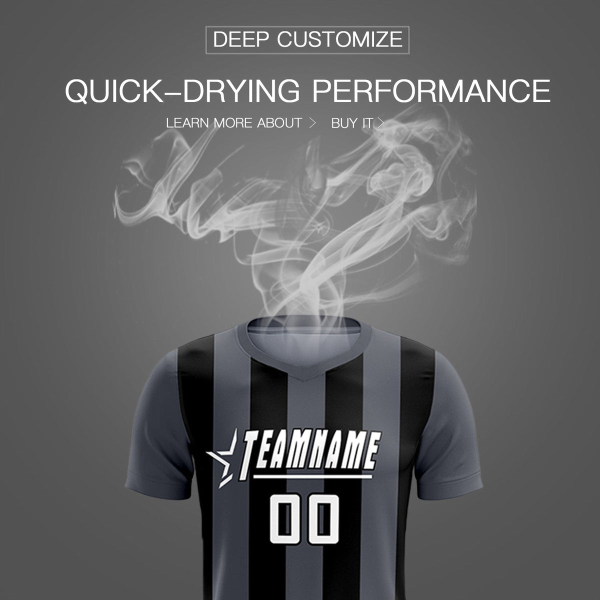 Custom Dark Gray Black Vertical Stripes Casual Outdoor Football Kits Jersey
