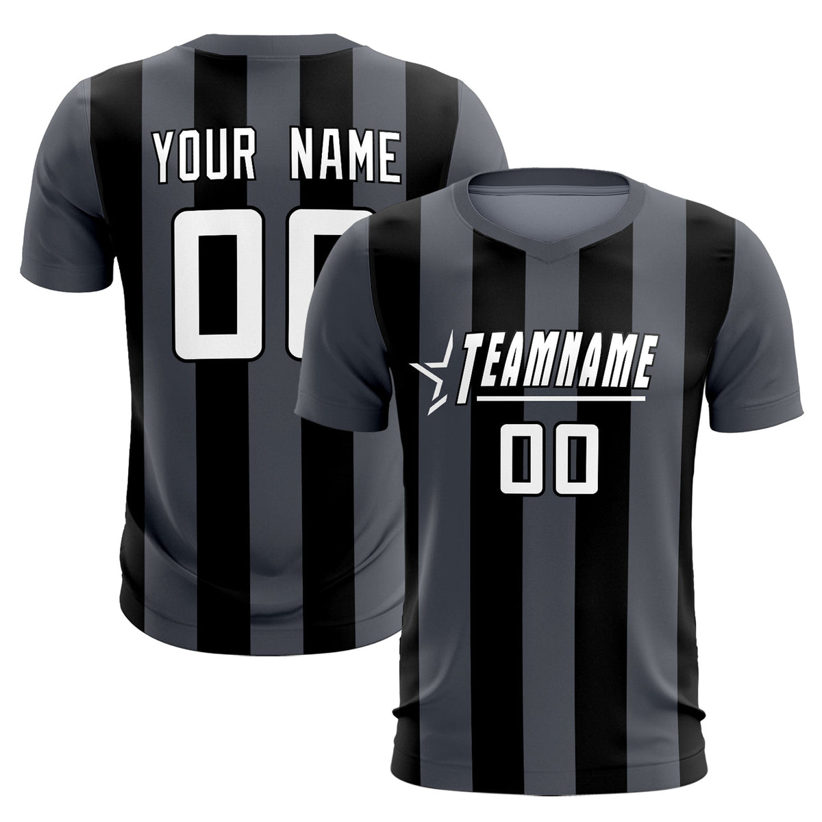 Custom Dark Gray Black Vertical Stripes Casual Outdoor Football Kits Jersey