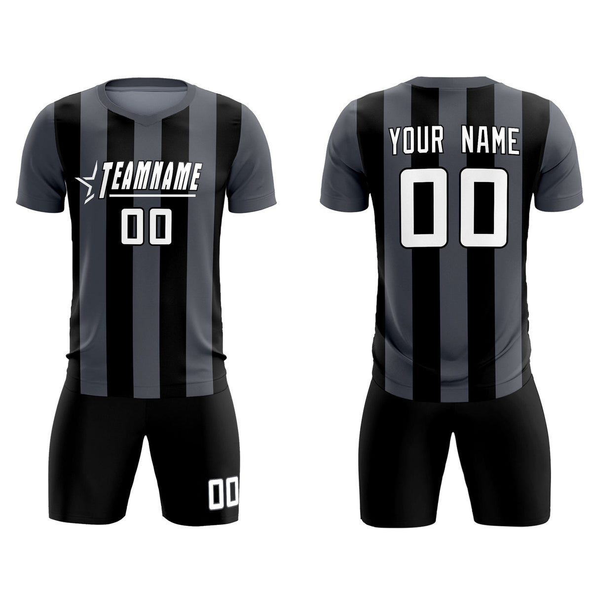 Custom Dark Gray Black Vertical Stripes Casual Outdoor Football Kits Jersey