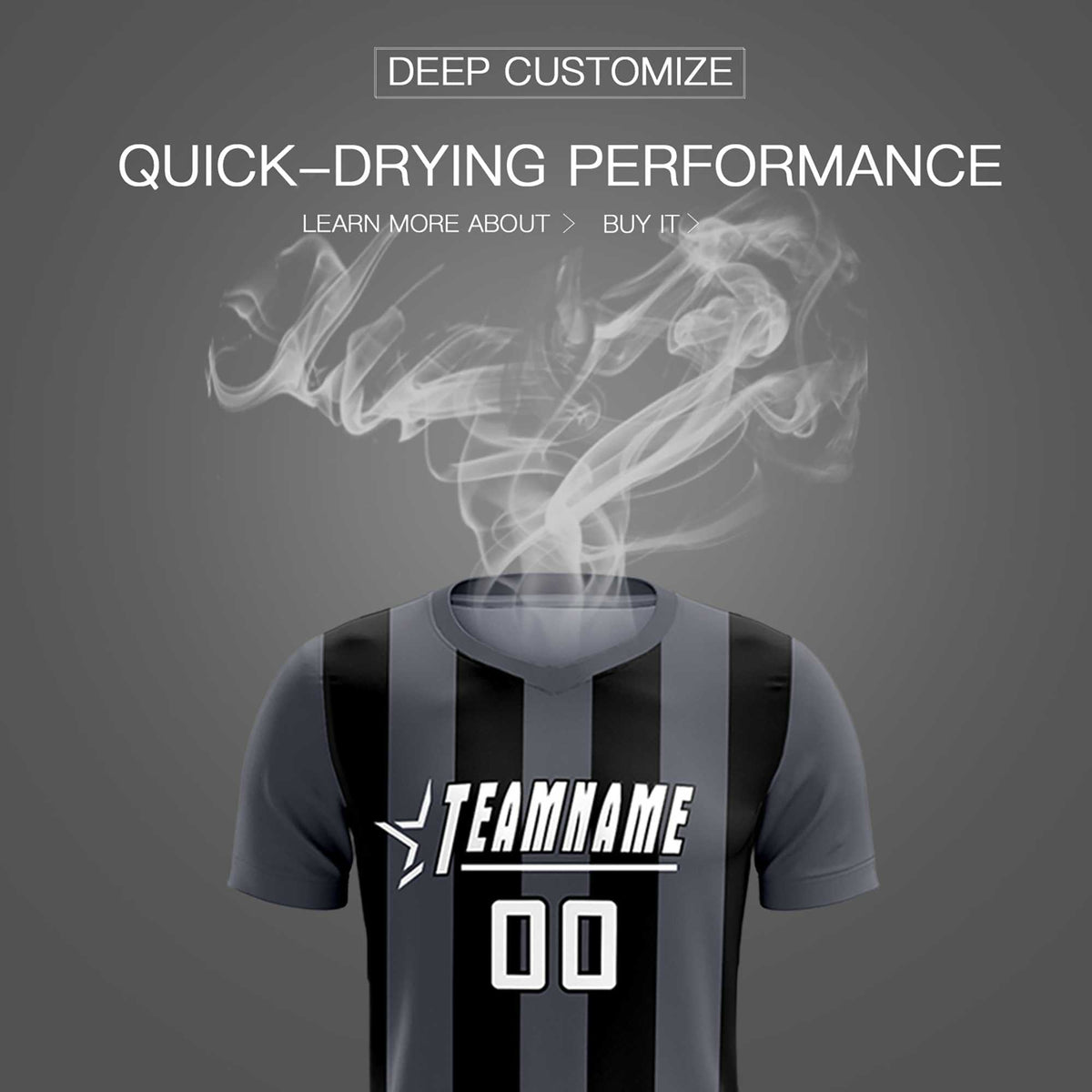 Custom Dark Gray Black Vertical Stripes Casual Outdoor Football Kits Jersey
