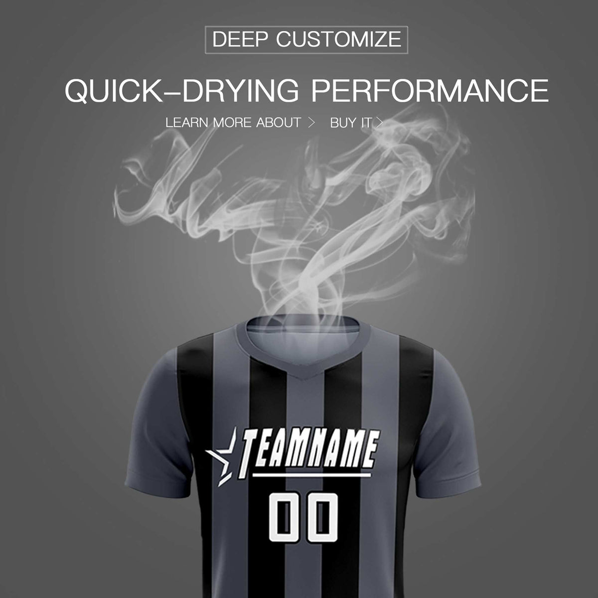Custom Dark Gray Black Vertical Stripes Casual Outdoor Football Kits Jersey