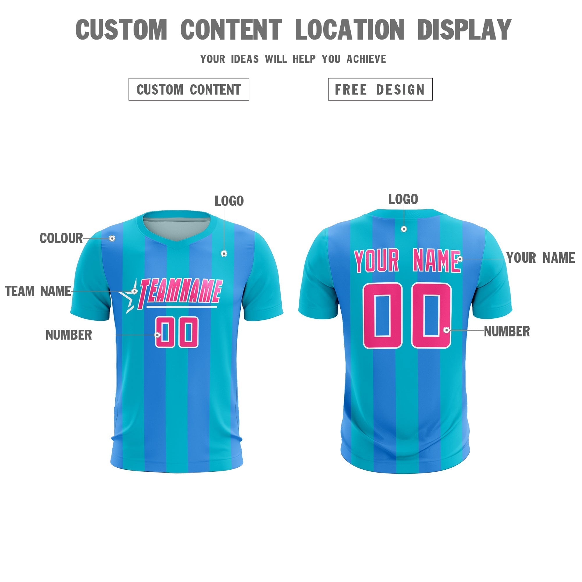 Custom Sky Blue Powder Blue Vertical Stripes Casual Outdoor Football Kits Jersey