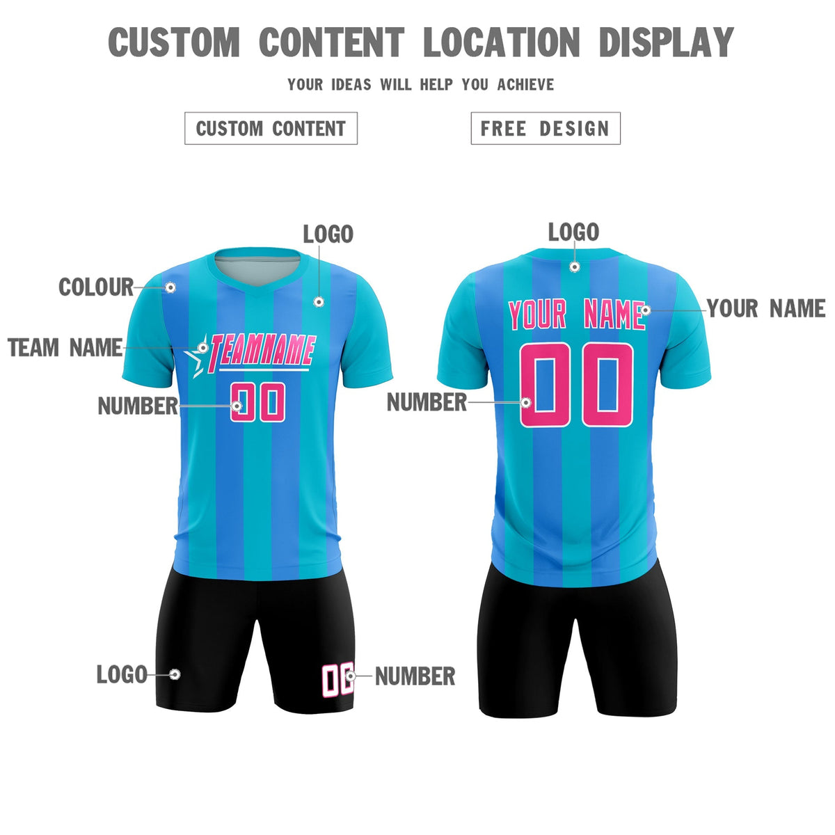 Custom Sky Blue Powder Blue Vertical Stripes Casual Outdoor Football Kits Jersey