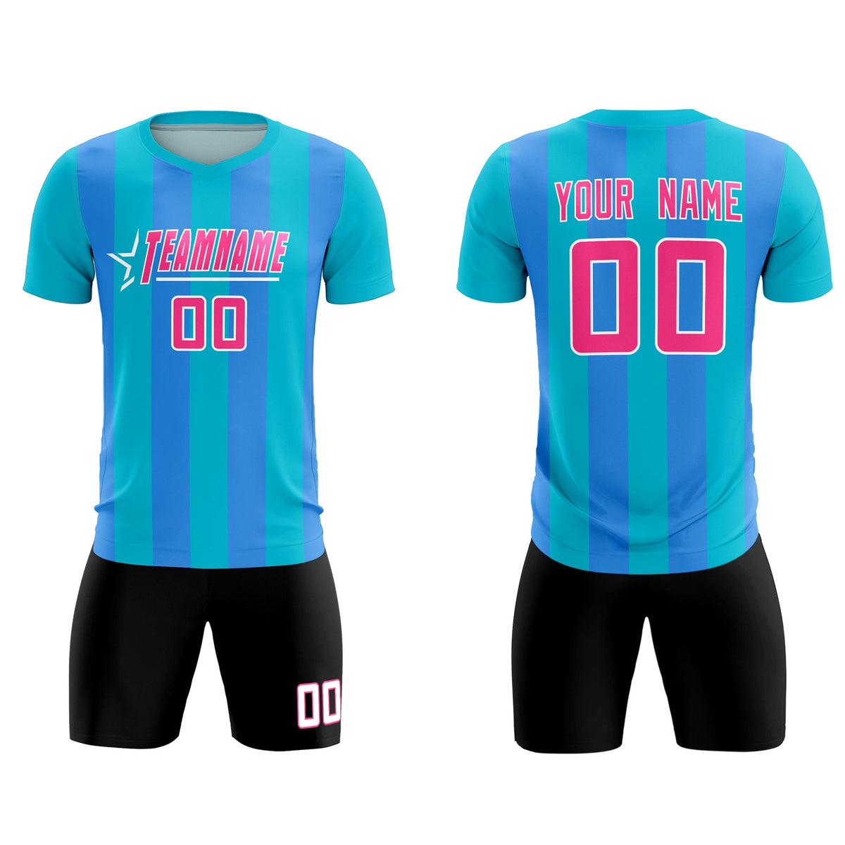 Custom Sky Blue Powder Blue Vertical Stripes Casual Outdoor Football Kits Jersey