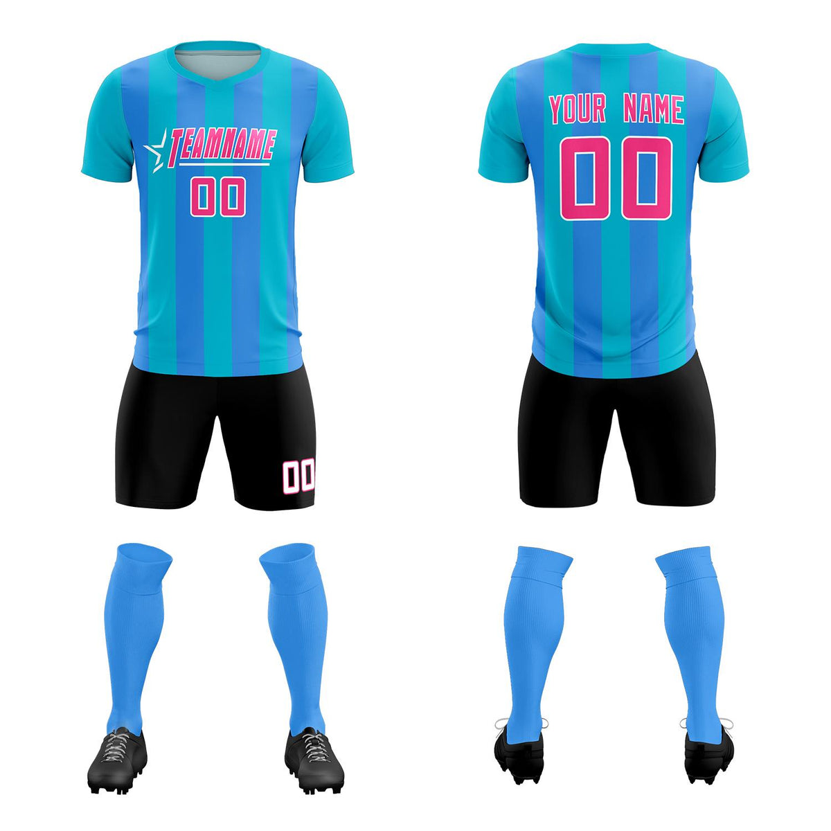 Custom Sky Blue Powder Blue Vertical Stripes Casual Outdoor Football Kits Jersey
