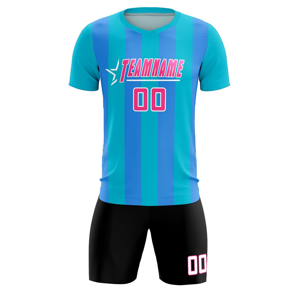 Custom Sky Blue Powder Blue Vertical Stripes Casual Outdoor Football Kits Jersey