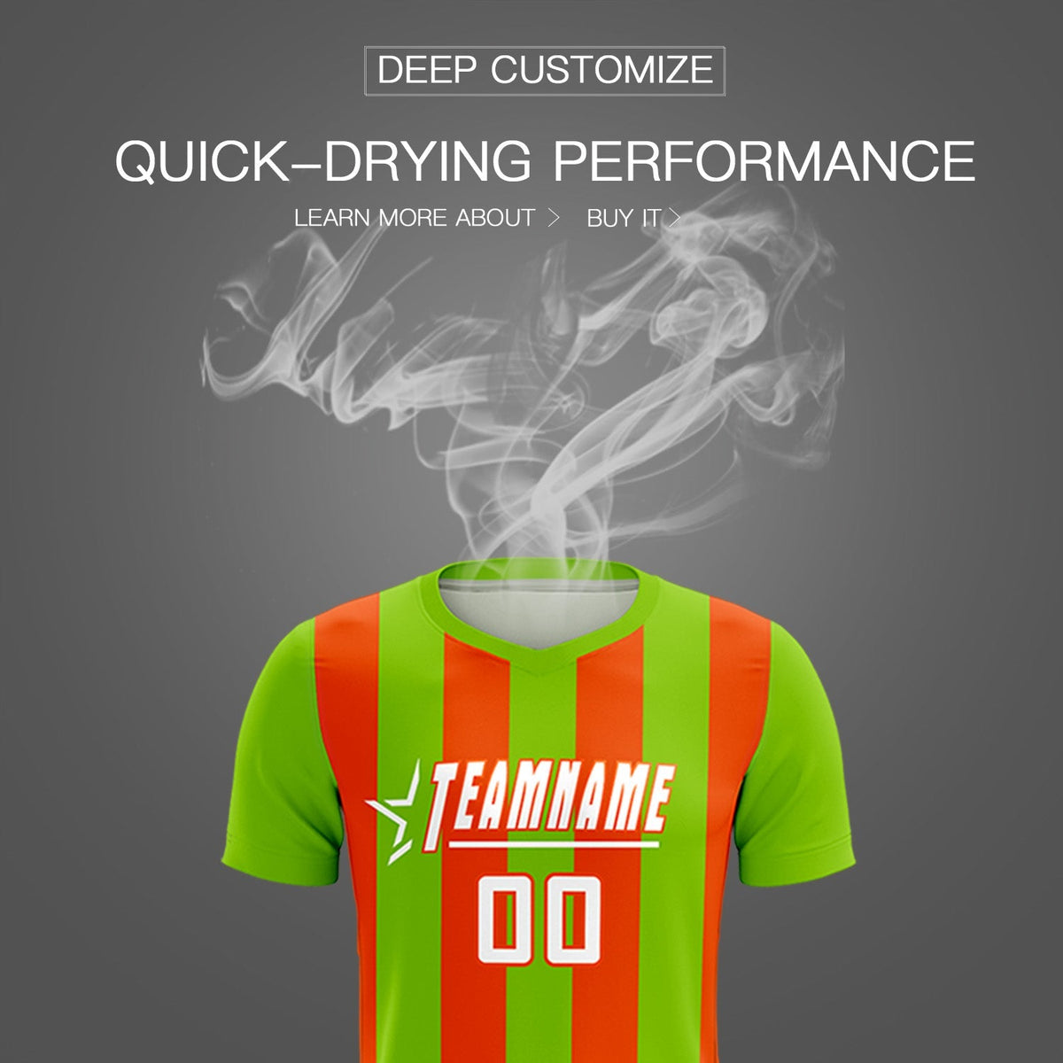 Custom Neon Green Orange Vertical Stripes Casual Outdoor Football Kits Jersey