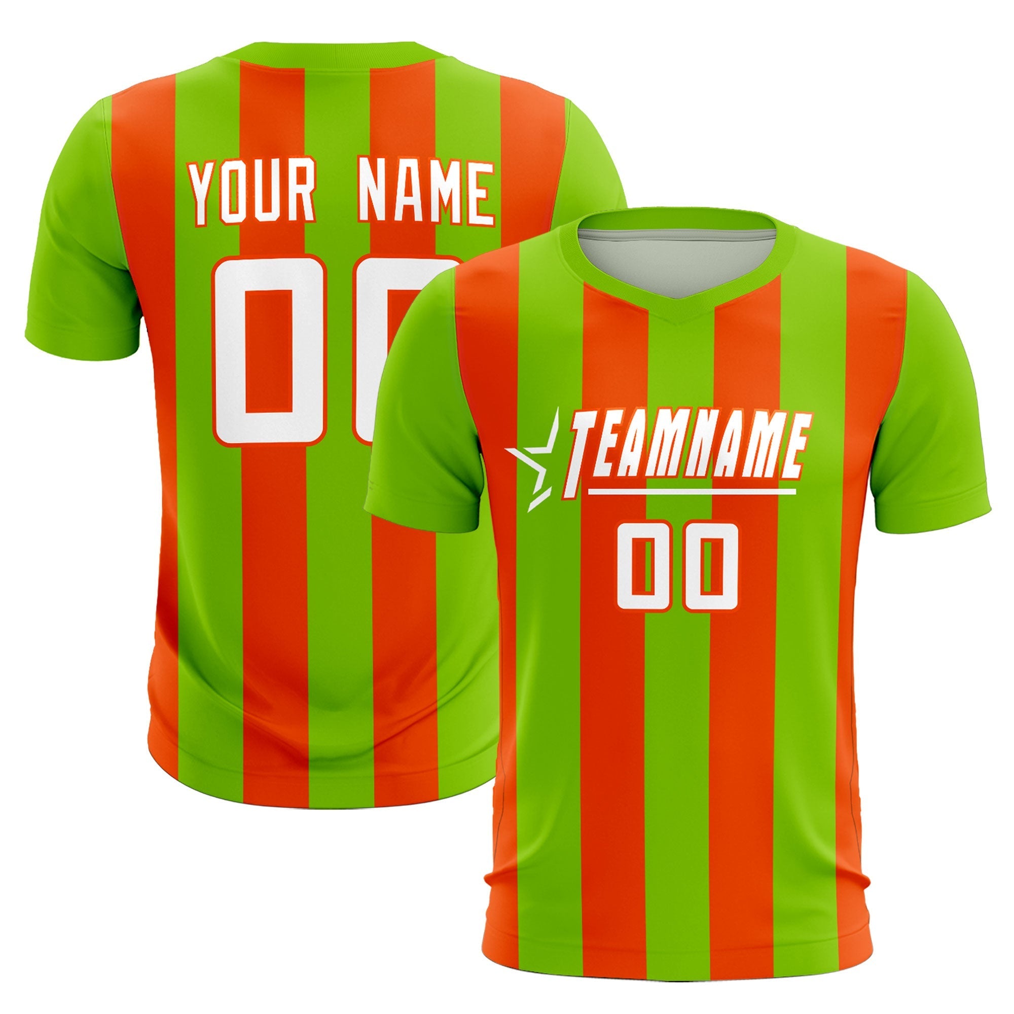 Custom Neon Green Orange Vertical Stripes Casual Outdoor Football Kits Jersey