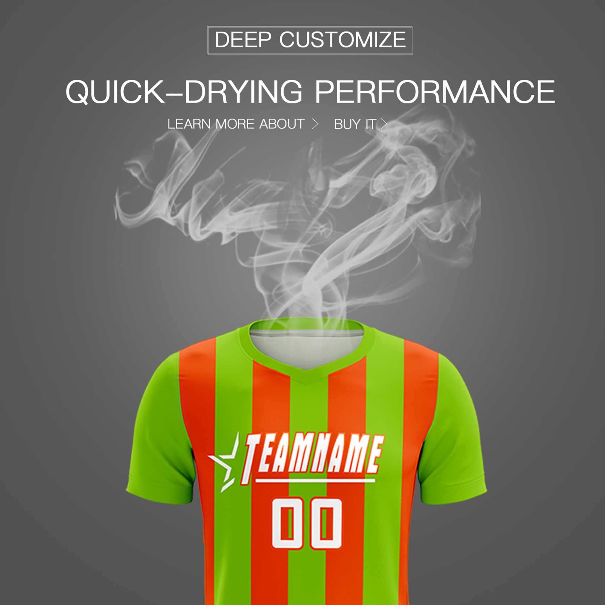 Custom Neon Green Orange Vertical Stripes Casual Outdoor Football Kits Jersey