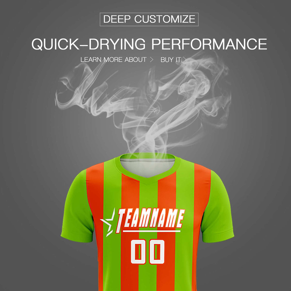 Custom Neon Green Orange Vertical Stripes Casual Outdoor Football Kits Jersey