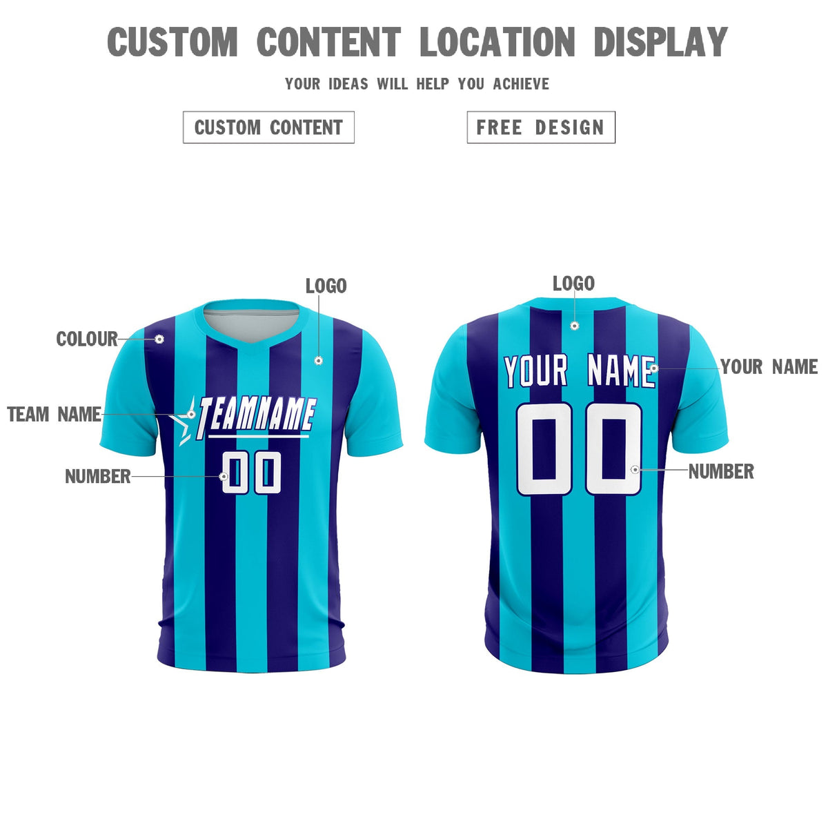 Custom Sky Blue Royal Vertical Stripes Casual Outdoor Football Kits Jersey