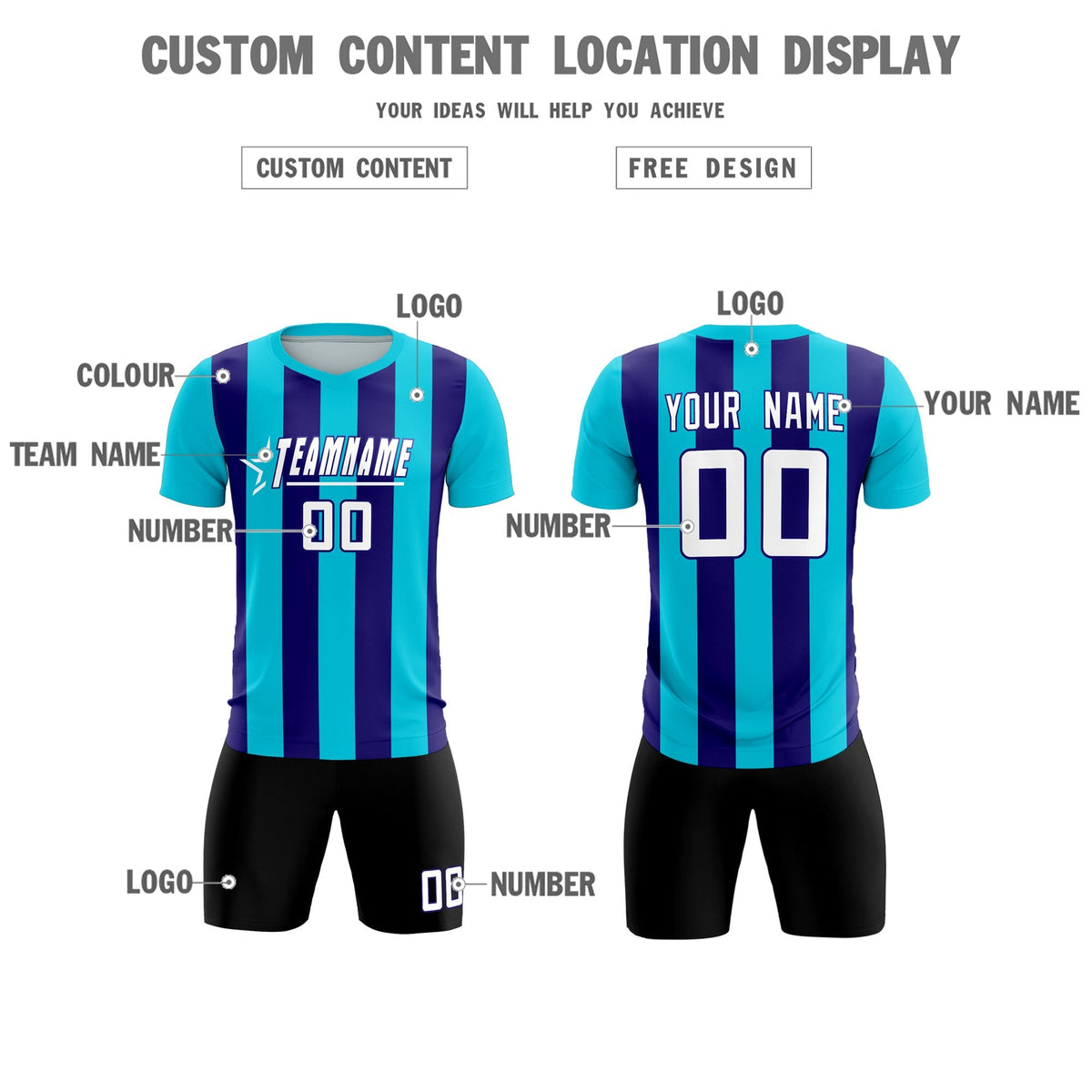 Custom Sky Blue Royal Vertical Stripes Casual Outdoor Football Kits Jersey