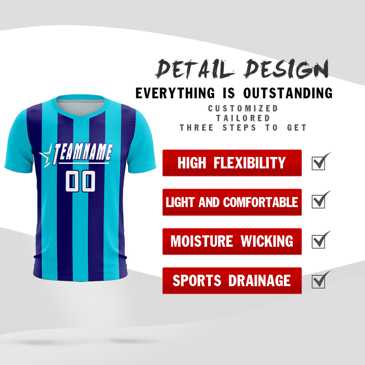 Custom Sky Blue Royal Vertical Stripes Casual Outdoor Football Kits Jersey