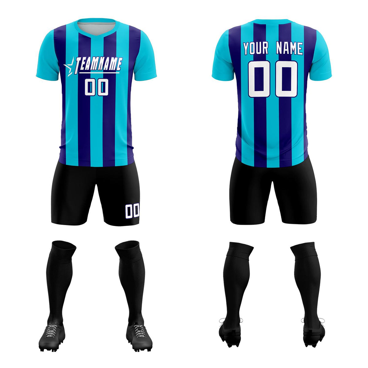 Custom Sky Blue Royal Vertical Stripes Casual Outdoor Football Kits Jersey