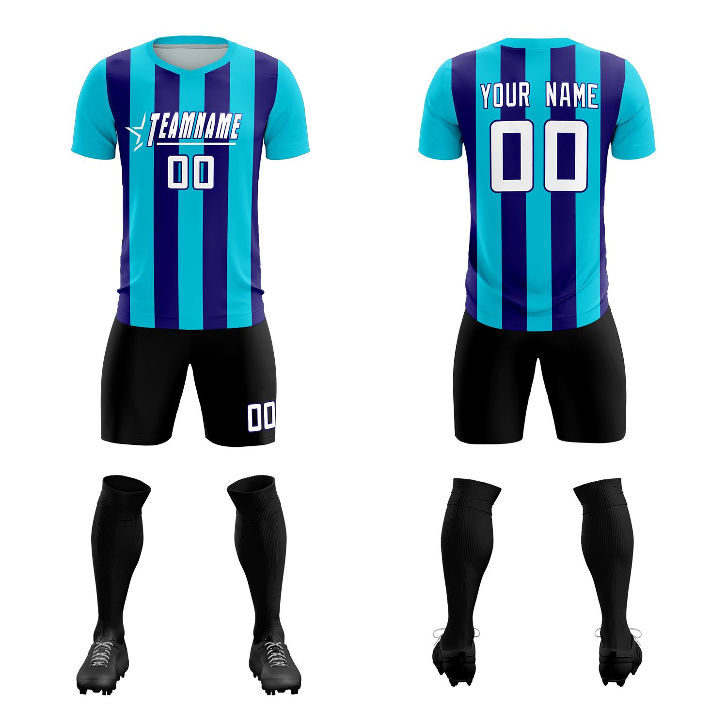 Custom Sky Blue Royal Vertical Stripes Casual Outdoor Football Kits Jersey