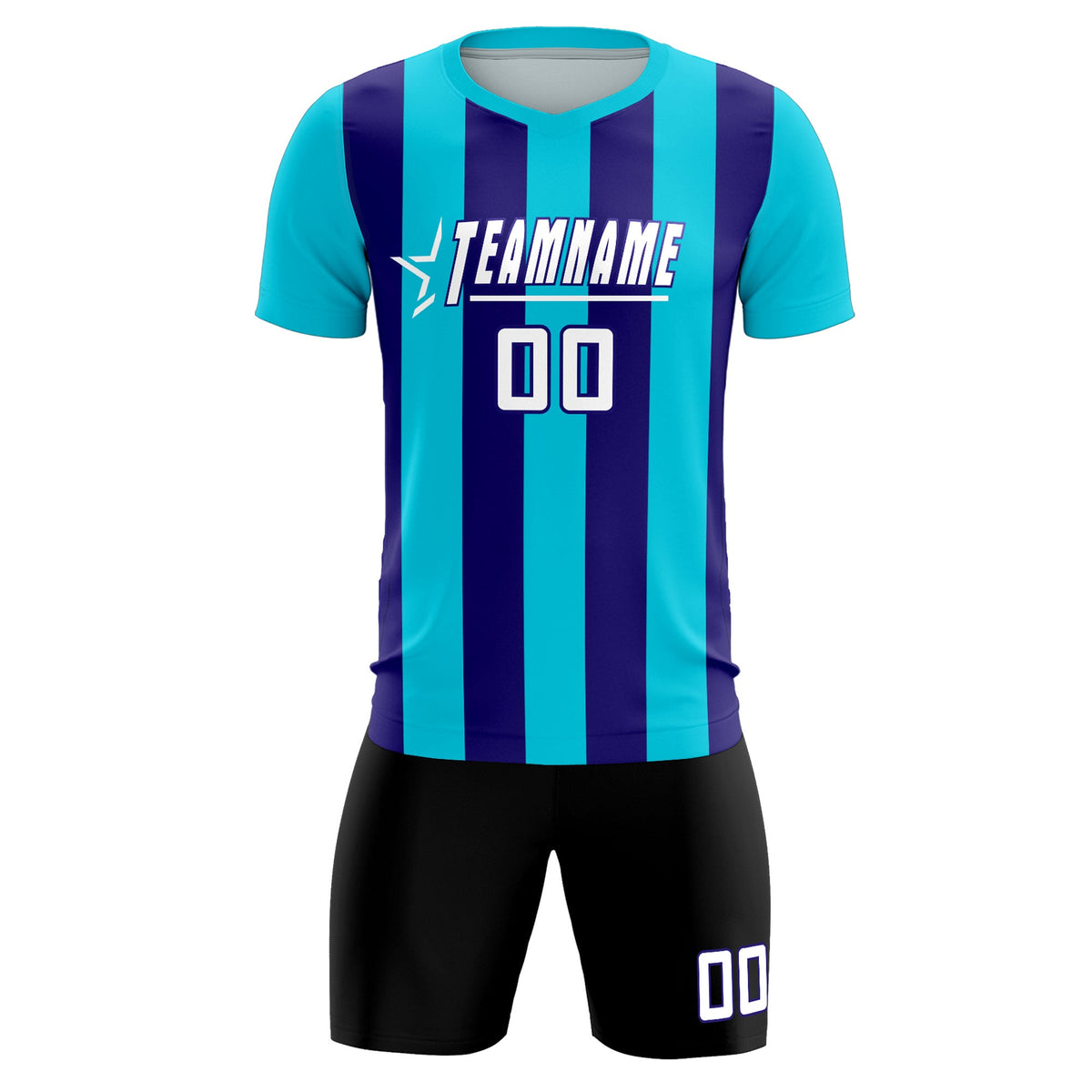 Custom Sky Blue Royal Vertical Stripes Casual Outdoor Football Kits Jersey