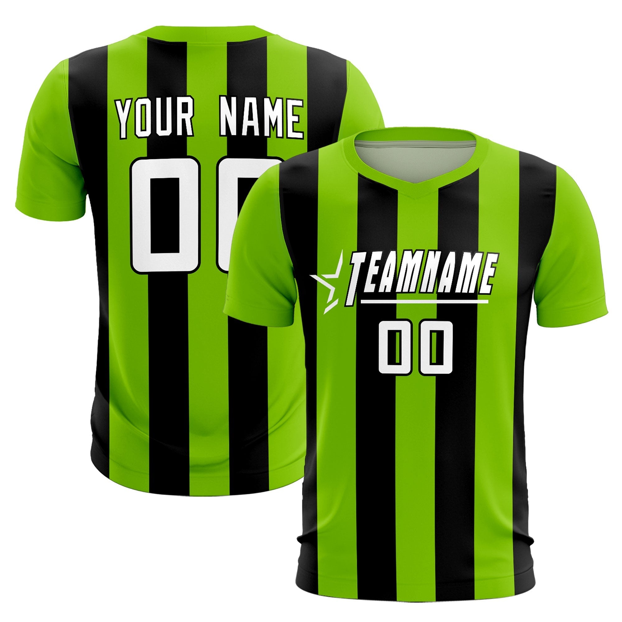 Custom Neon Green Black Vertical Stripes Casual Outdoor Football Kits Jersey