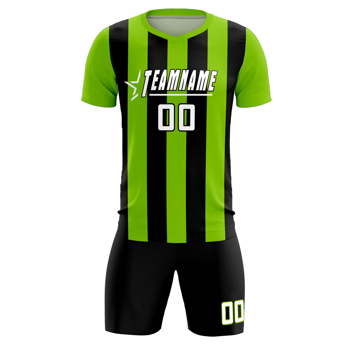 Custom Neon Green Black Vertical Stripes Casual Outdoor Football Kits Jersey