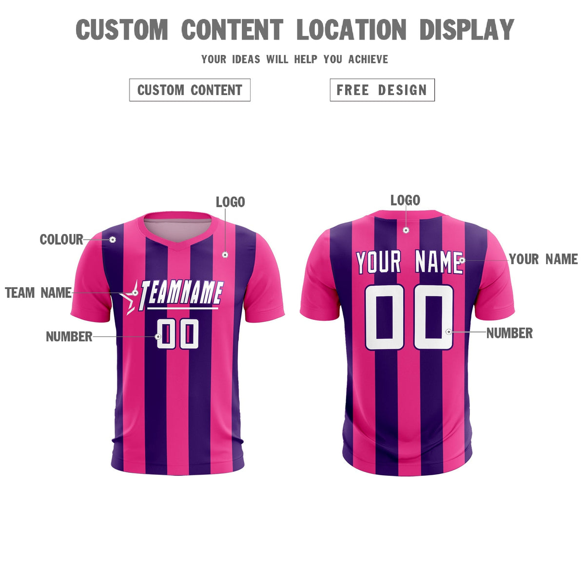 Custom Pink Purple Vertical Stripes Casual Outdoor Football Kits Jersey