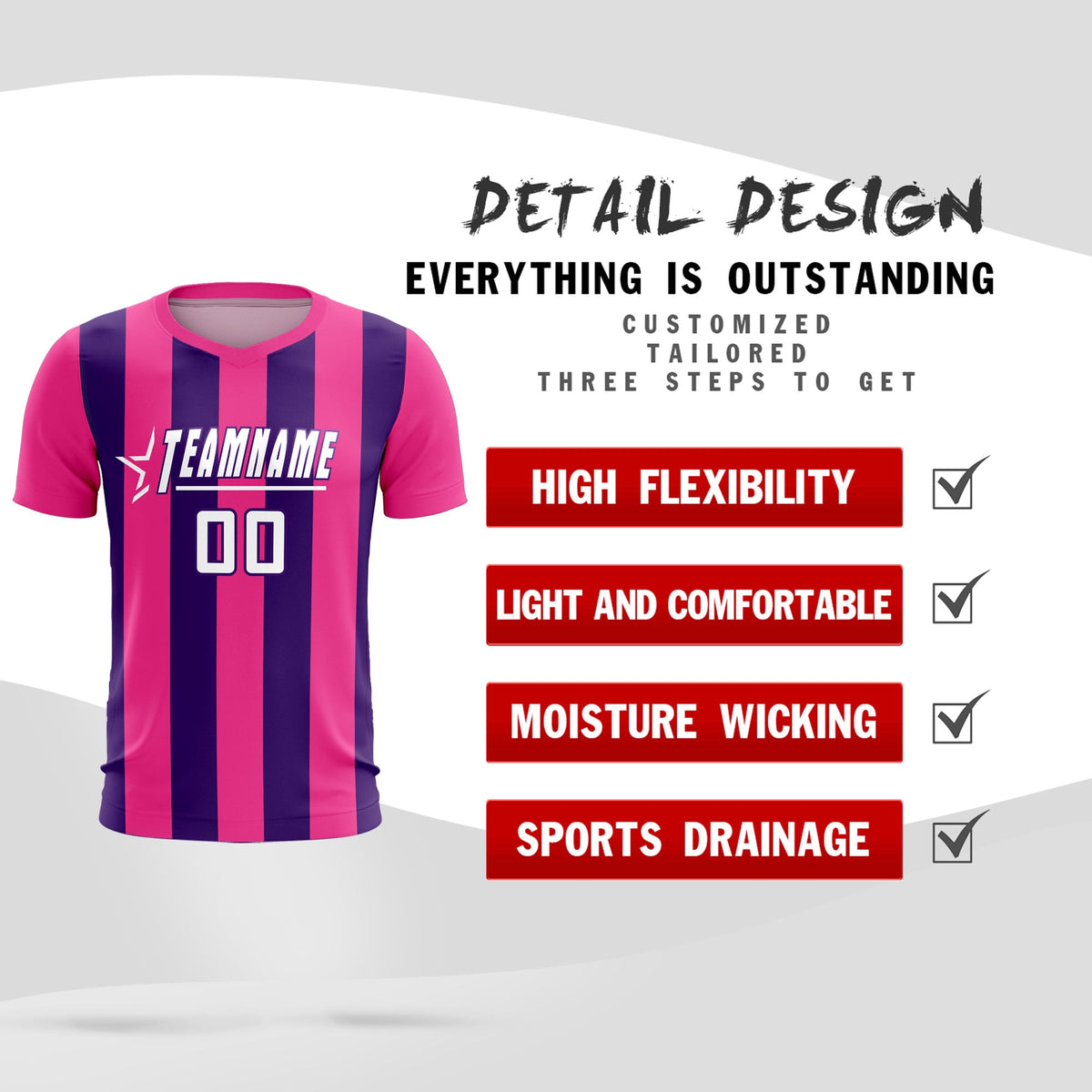 Custom Pink Purple Vertical Stripes Casual Outdoor Football Kits Jersey