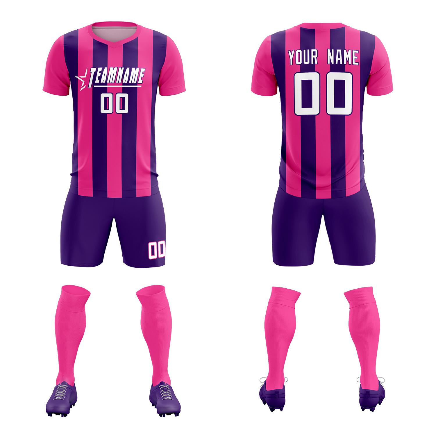 Custom Pink Purple Vertical Stripes Casual Outdoor Football Kits Jersey