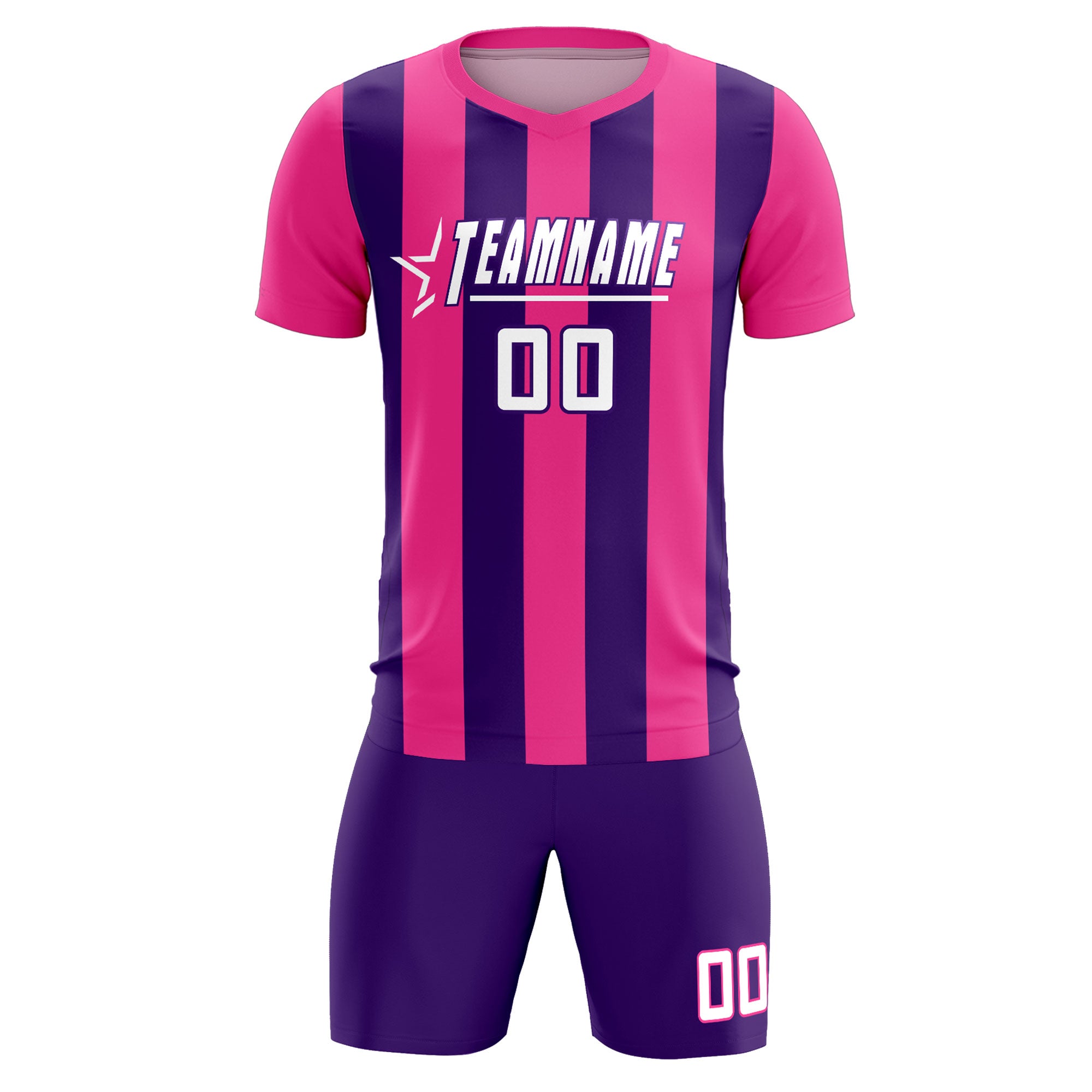 Custom Pink Purple Vertical Stripes Casual Outdoor Football Kits Jersey