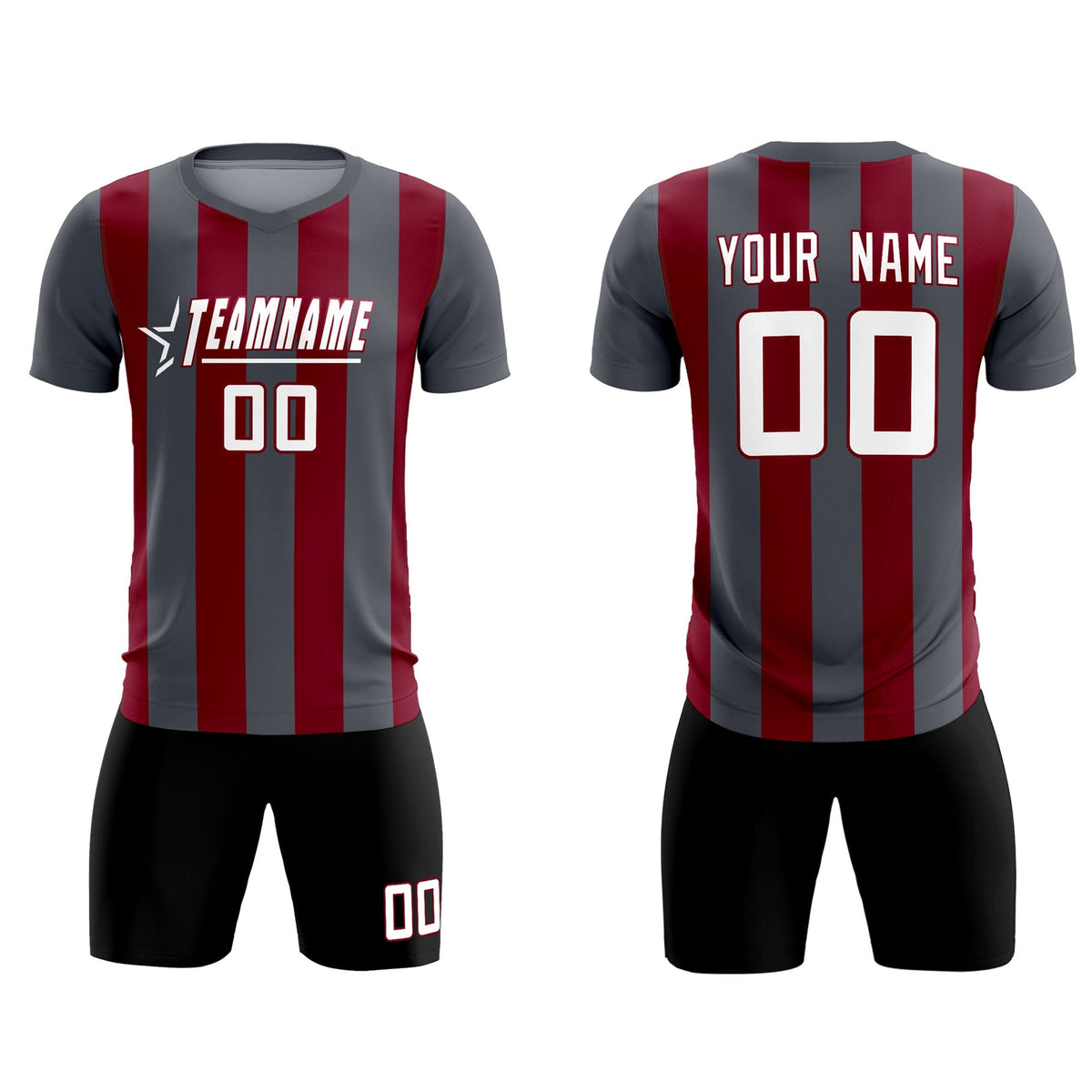 Custom Dark Gray Crimson Vertical Stripes Casual Outdoor Football Kits Jersey