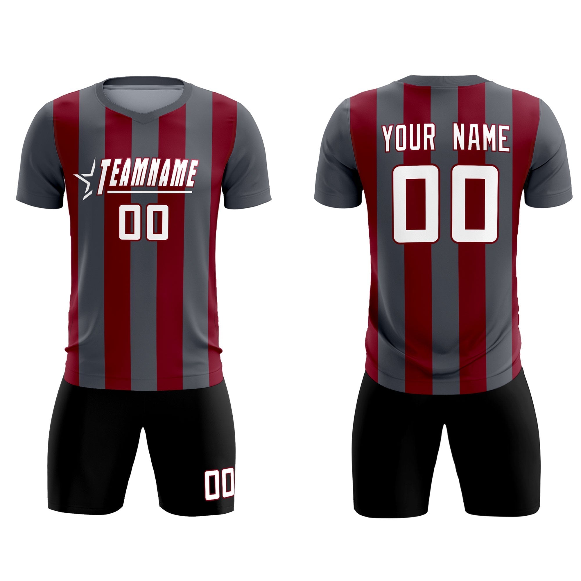Custom Dark Gray Crimson Vertical Stripes Casual Outdoor Football Kits Jersey