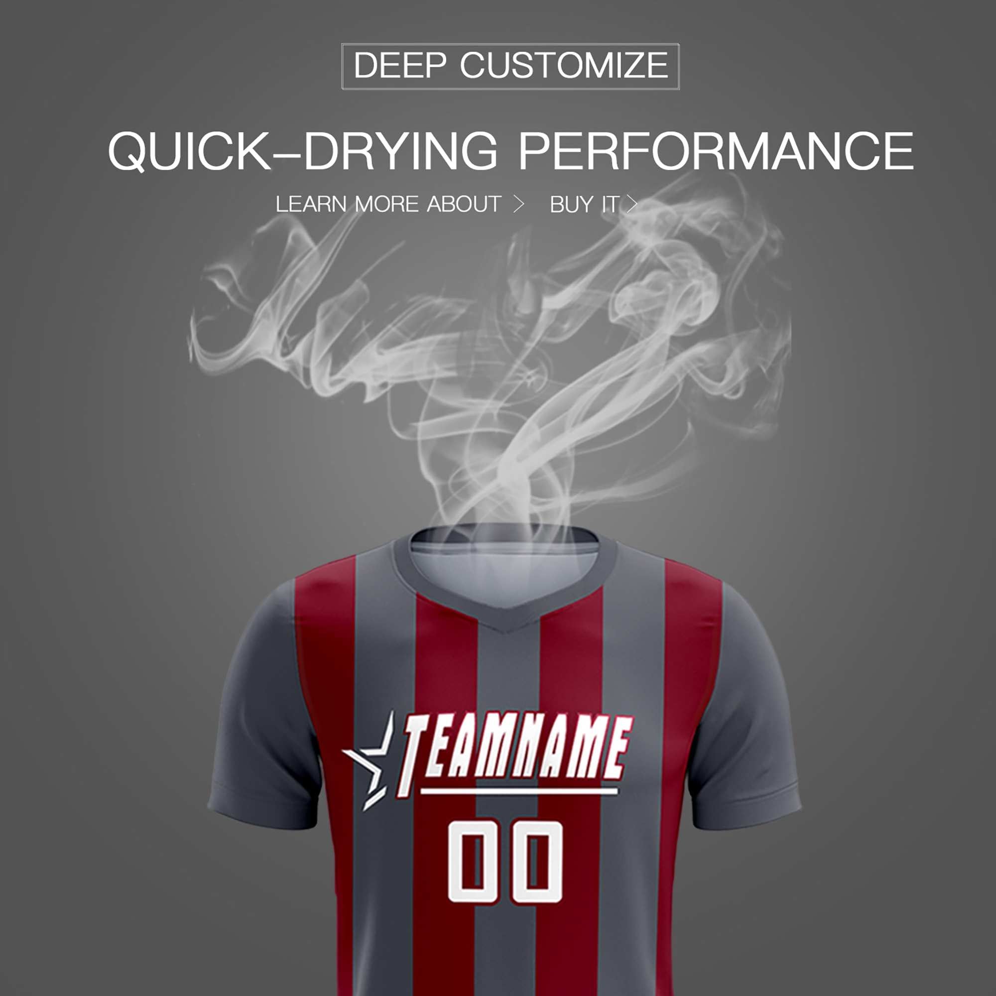 Custom Dark Gray Crimson Vertical Stripes Casual Outdoor Football Kits Jersey