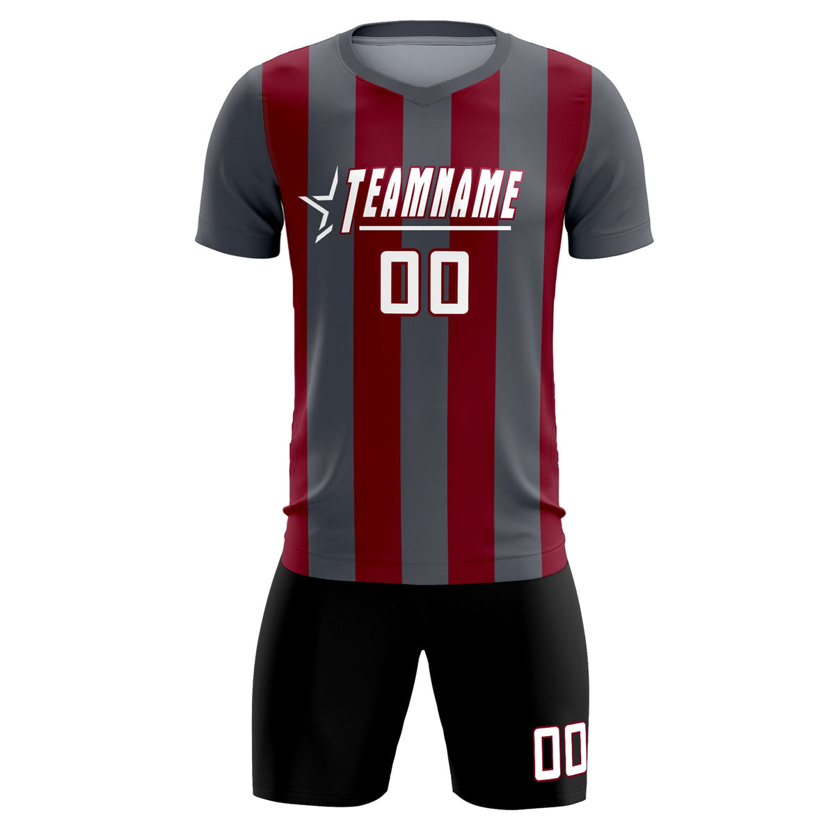 Custom Dark Gray Crimson Vertical Stripes Casual Outdoor Football Kits Jersey