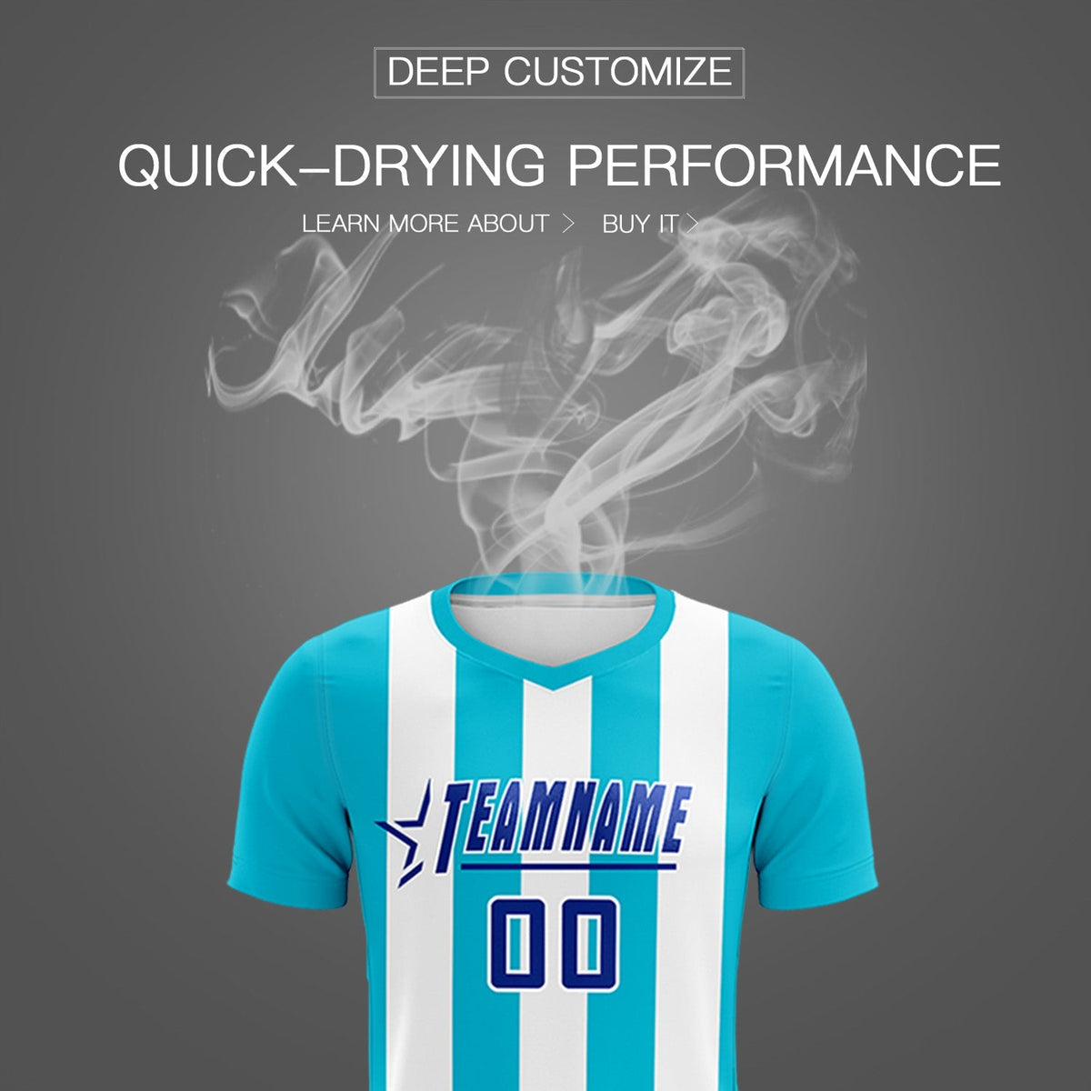 Custom White Sky Blue Vertical Stripes Casual Outdoor Football Kits Jersey